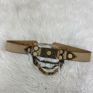 Streets Ahead Leather Rodeo Beige Beaded Concho Cowgirl Western Belt Women's M